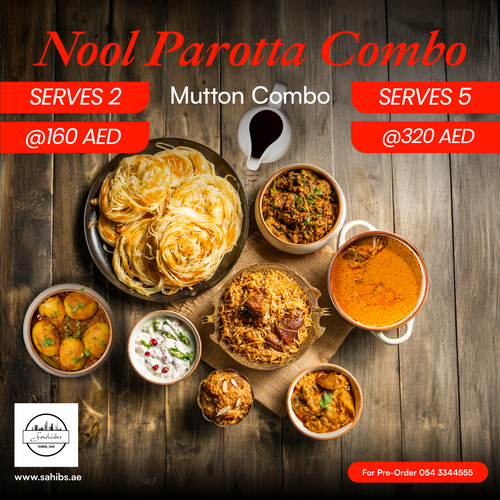 Nool Parotta Mutton Biryani Combo - Serves 5 People - AED 64*/ Person